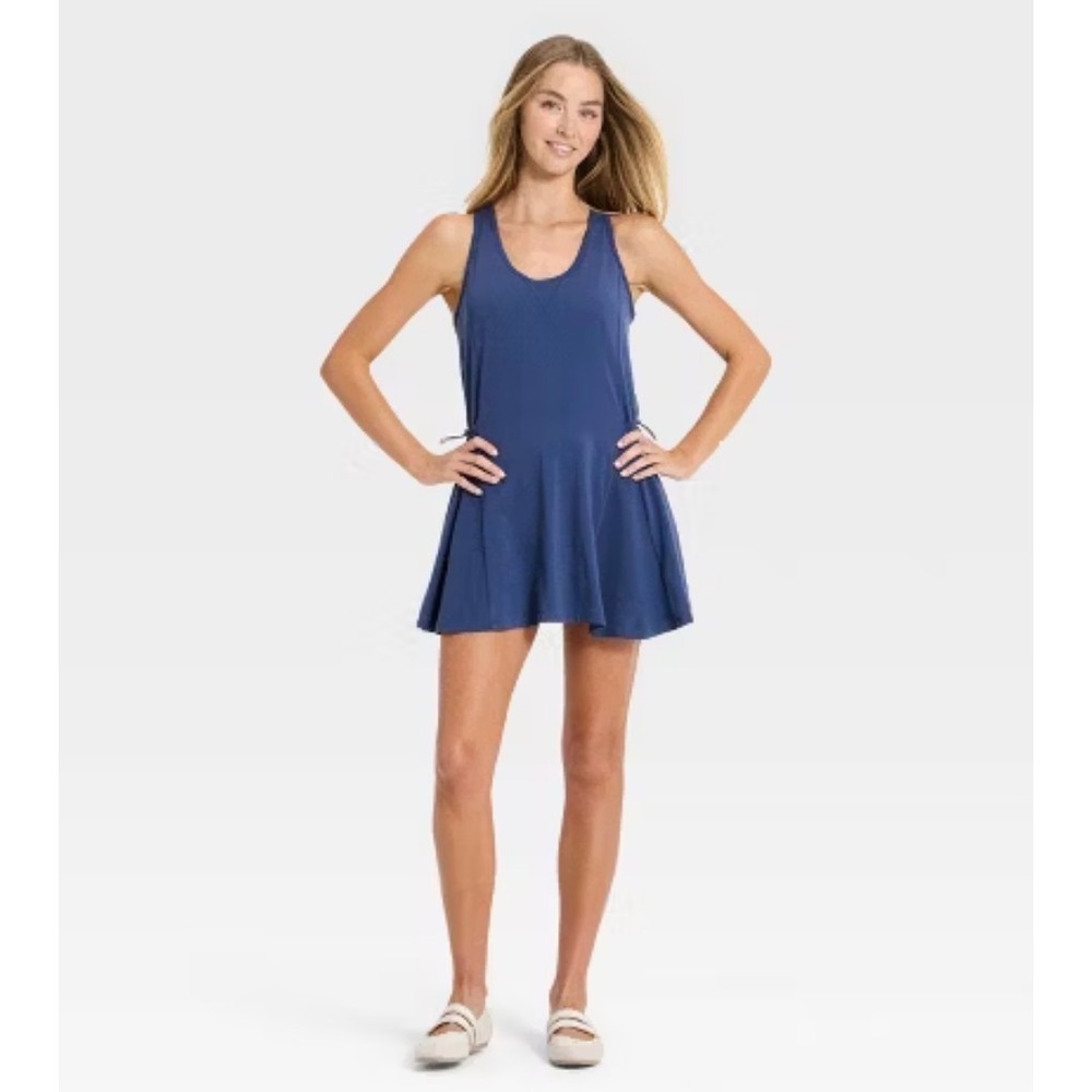 JoyLab Womens Washed Jersey Active Dress Dark Blue S Built-in Shorts Racerback